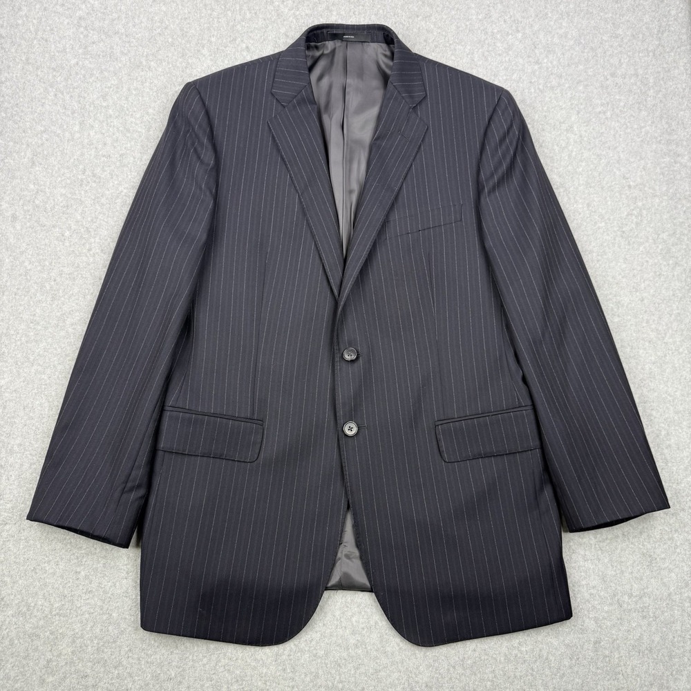 Saks Fifth Avenue Blazer Mens 42R Black Striped Super 130s Wool Loro Piana Coat - Picture 1 of 16